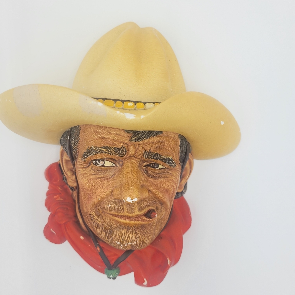 Vintage Bossons Rawhide Western Cowboy Chalkware Head 1967 England